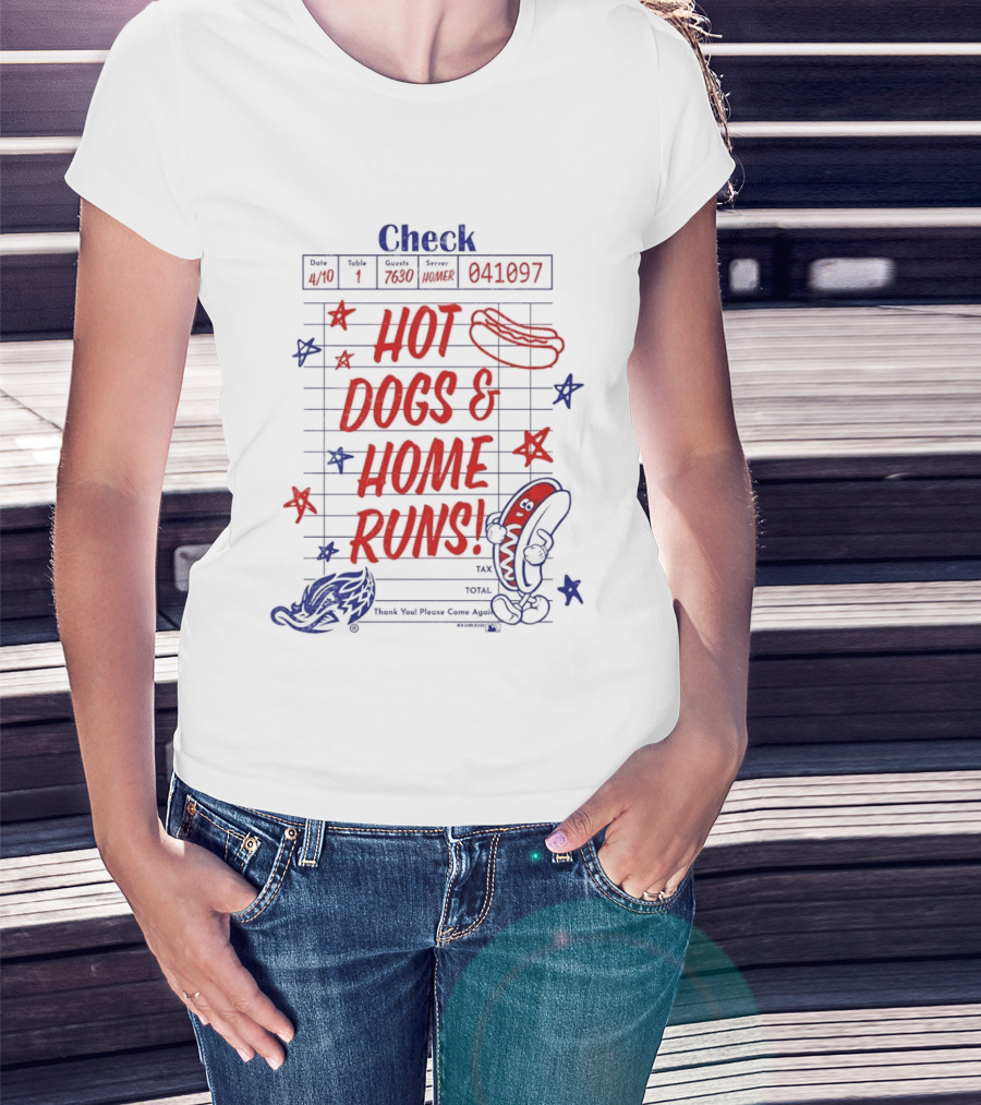 Akron RubberDucks Hot Dogs & Home Runs Restaurant Check T-Shirt