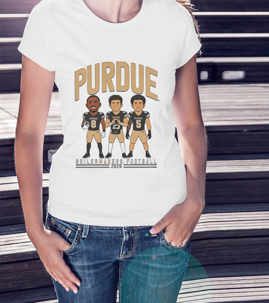 Purdue Boilermakers Football 2026 Three Cartoon Players T-Shirt