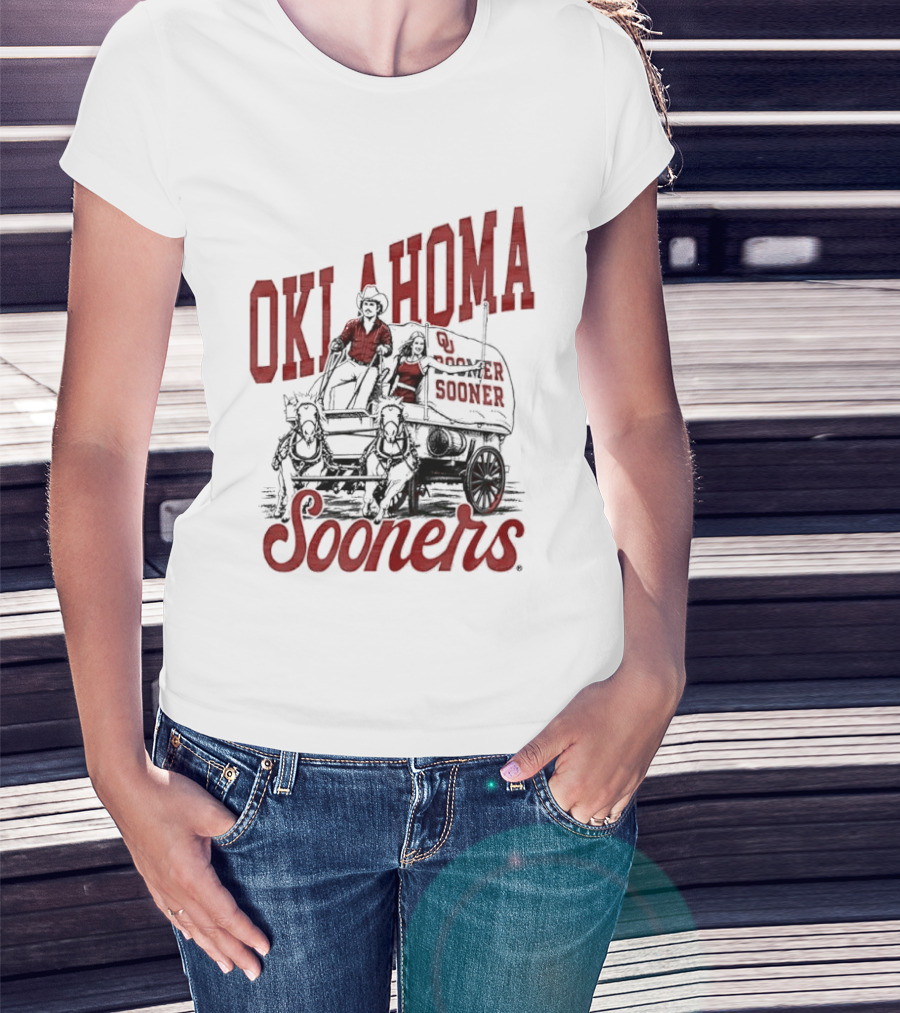Oklahoma Sooners Boomer Sooner Horse Drawn Wagon T-Shirt