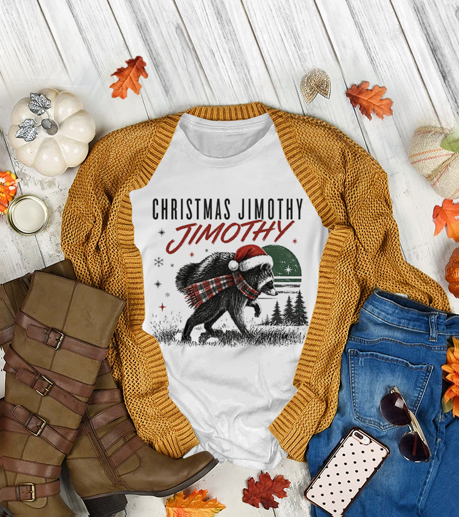 Christmas Jimothy Raccoon Holiday Trash Panda Santa Hat Festive Scarf T-Shirt