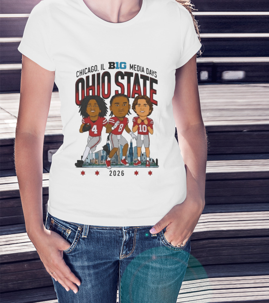 Ohio State Buckeyes Chicago IL B1G Media Days 2026 Caricatures T-Shirt