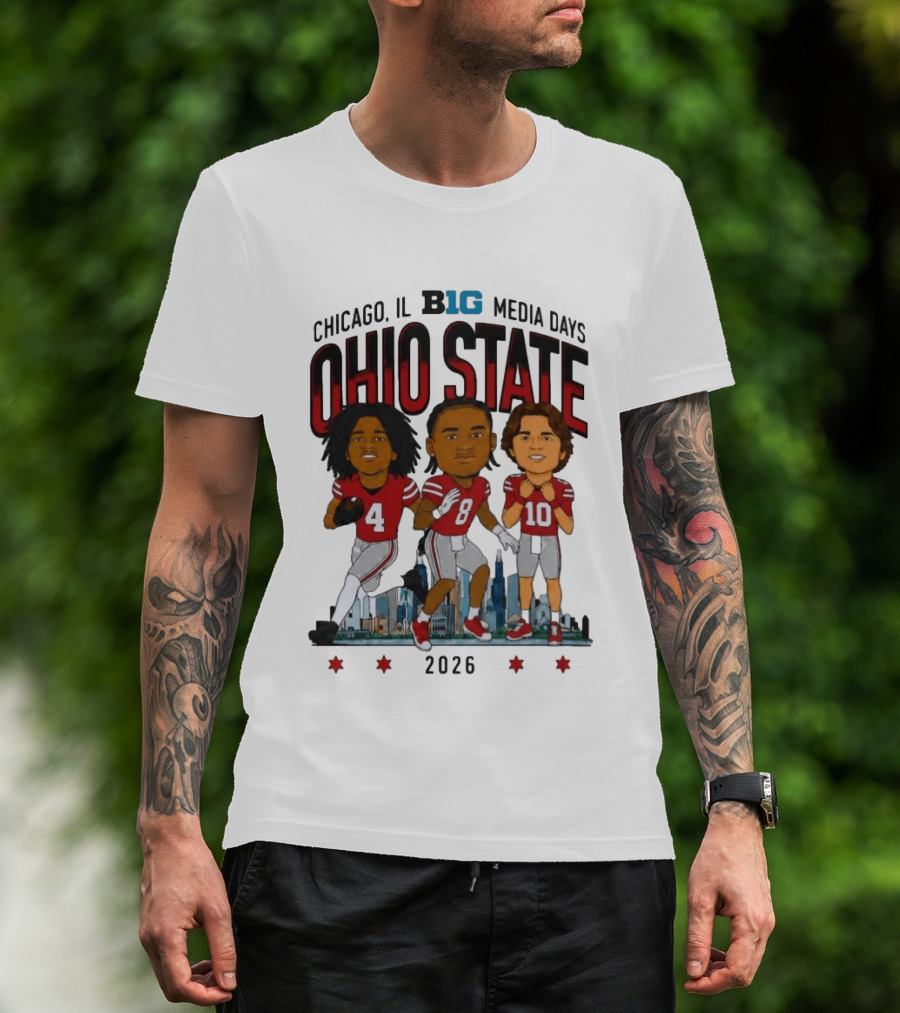 Ohio State Buckeyes Chicago IL B1G Media Days 2026 Caricatures T-Shirt