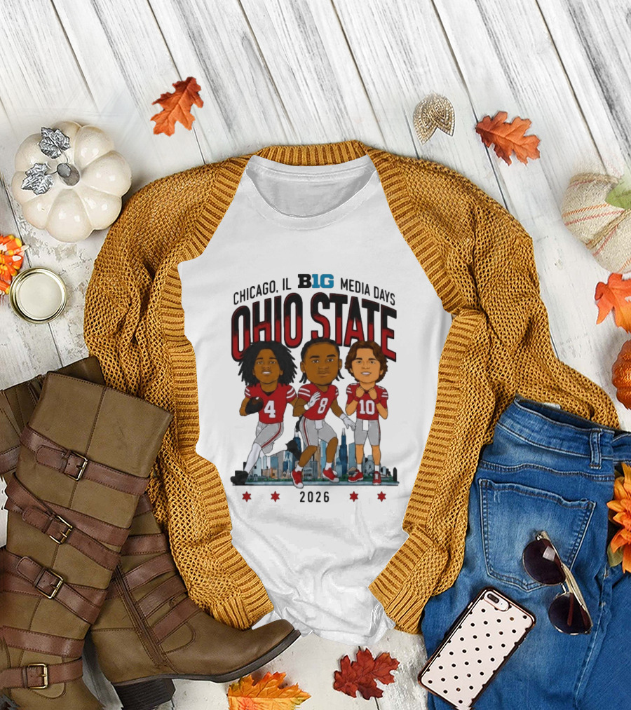 Ohio State Buckeyes Chicago IL B1G Media Days 2026 Caricatures T-Shirt