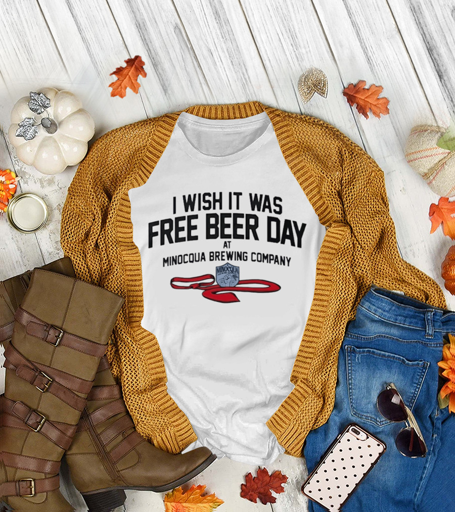 I Wish It Was Free Beer Day Minocqua Brewing Company Red Ribbon T-Shirt