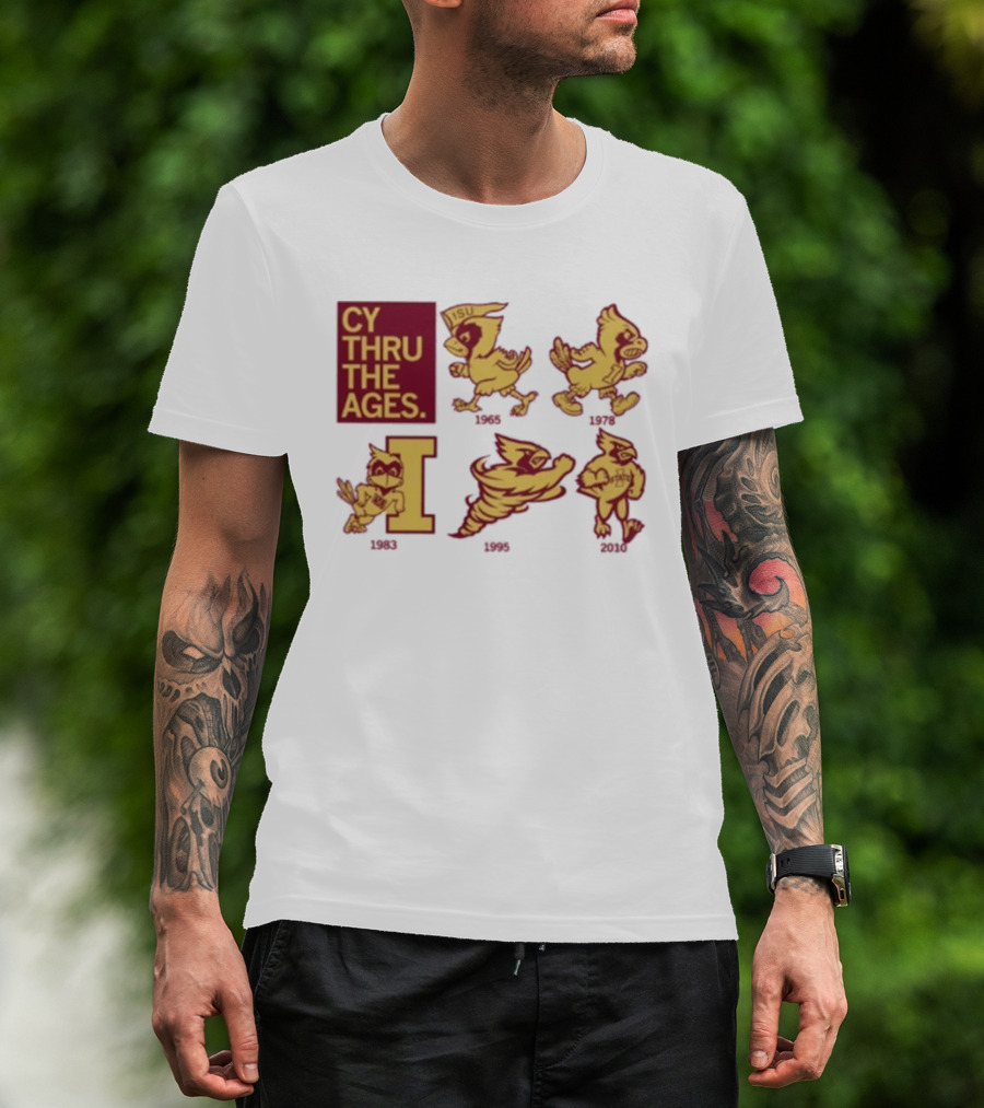 Iowa State Cyclones CY Thru The Ages Mascot Evolution Logos 1954 1972 1995 2008 T-Shirt