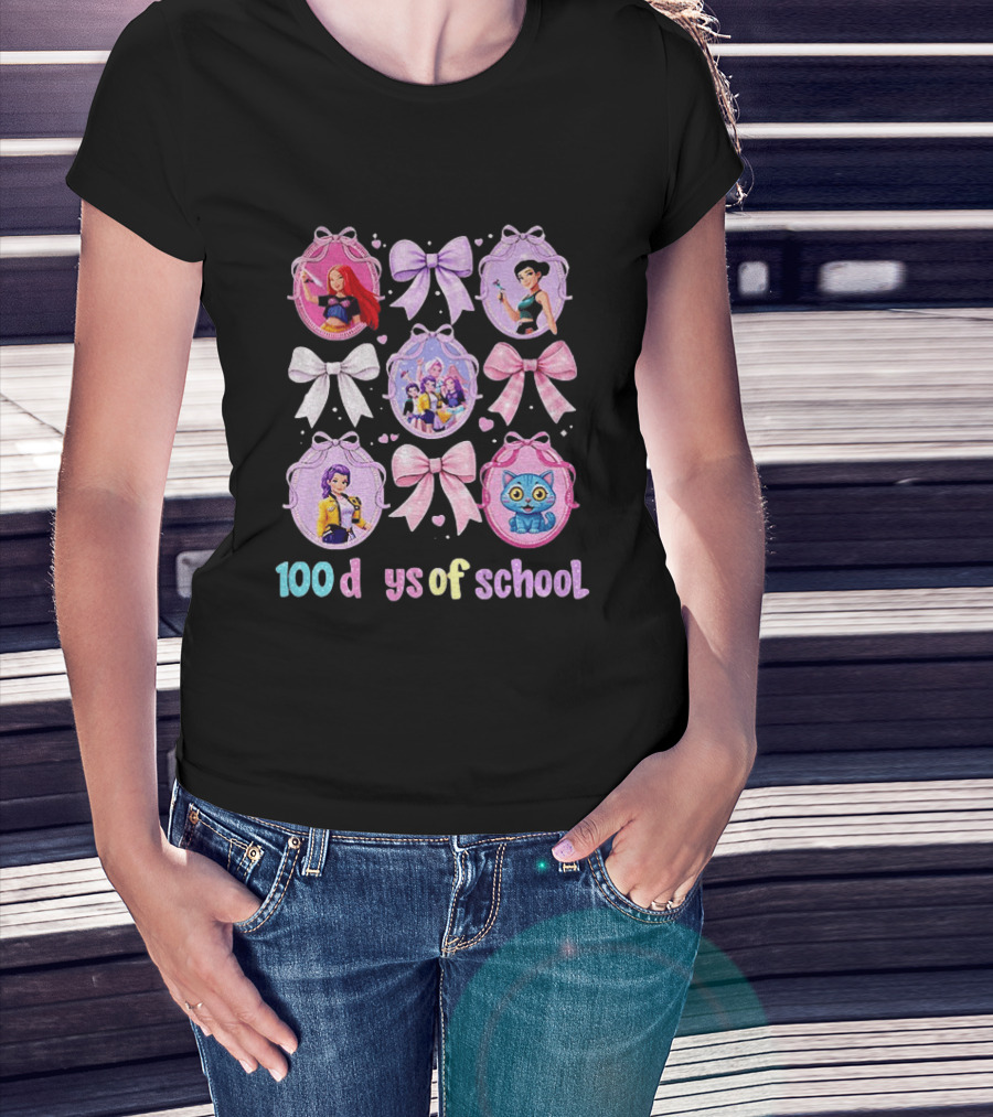 100 Days Of School Girls Bands Hunter Saja Bows And Characters T-Shirt
