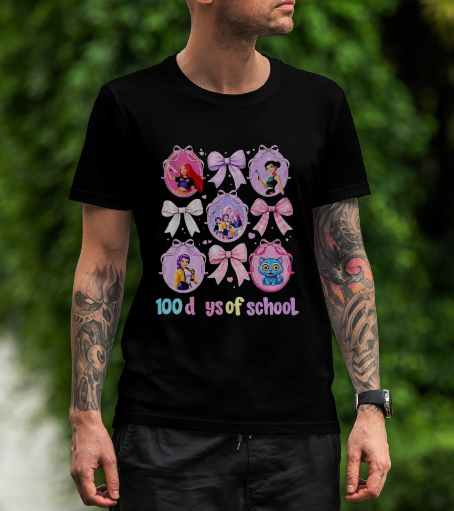 100 Days Of School Girls Bands Hunter Saja Bows And Characters T-Shirt