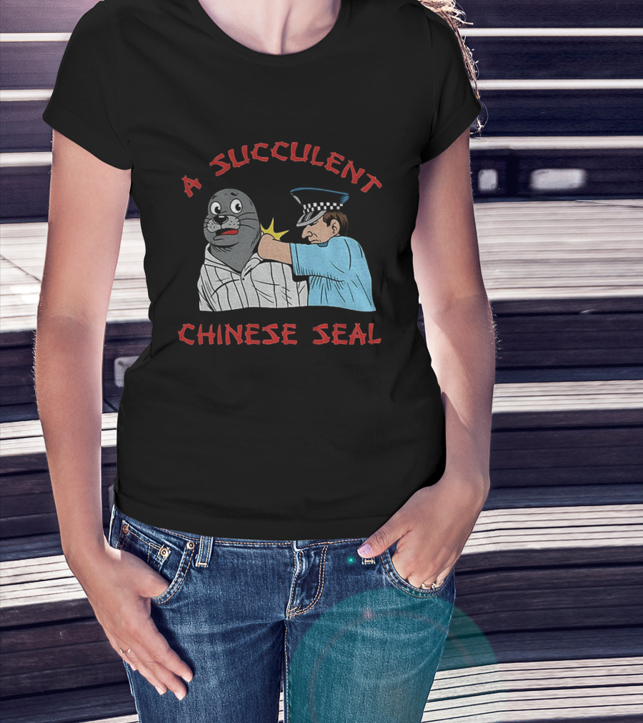 A Succulent Chinese Seal Cartoon Police Officer Humor T-Shirt