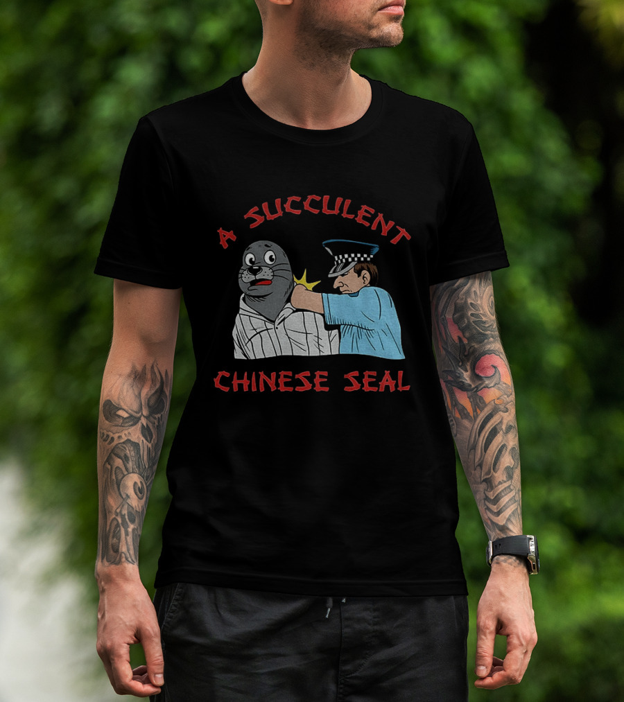 A Succulent Chinese Seal Cartoon Police Officer Humor T-Shirt