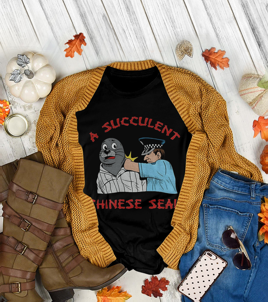 A Succulent Chinese Seal Cartoon Police Officer Humor T-Shirt