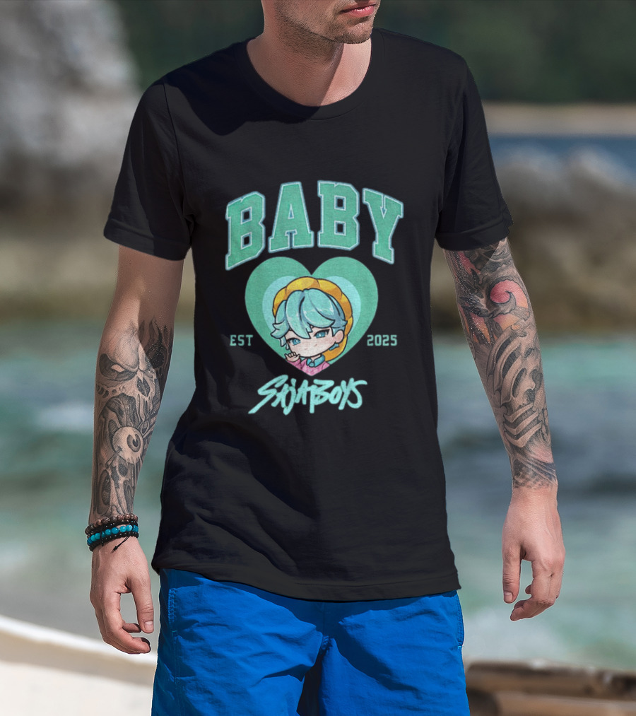 Baby Saja Boys Kpop Demon Hunters Est 2025 Anime Character Heart T-Shirt