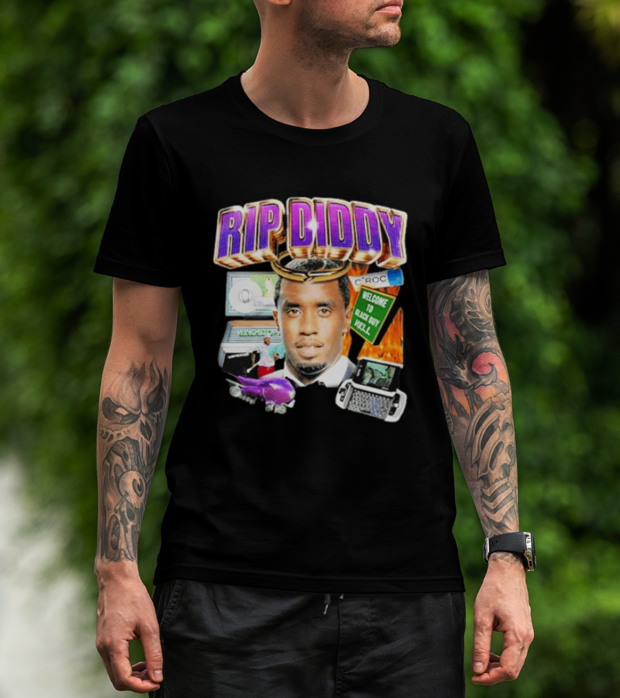 Sam Hyde Rip Diddy Welcome To Black Guy Hell Ciroc Wings 09 Typewriter T-Shirt