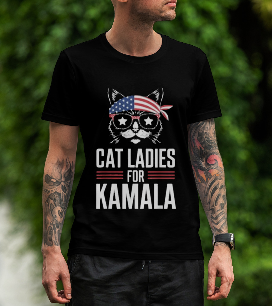Cat Ladies For Kamala American Flag Cat 2024 President T-Shirt