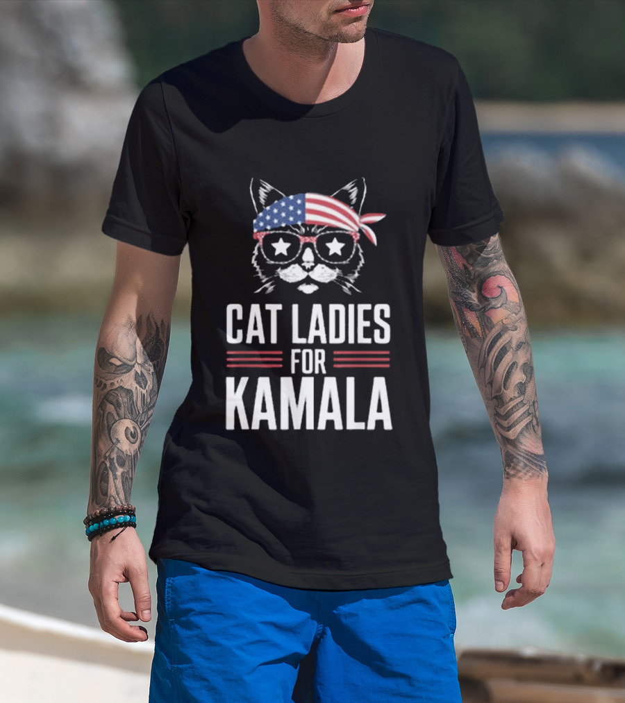 Cat Ladies For Kamala American Flag Cat 2024 President T-Shirt