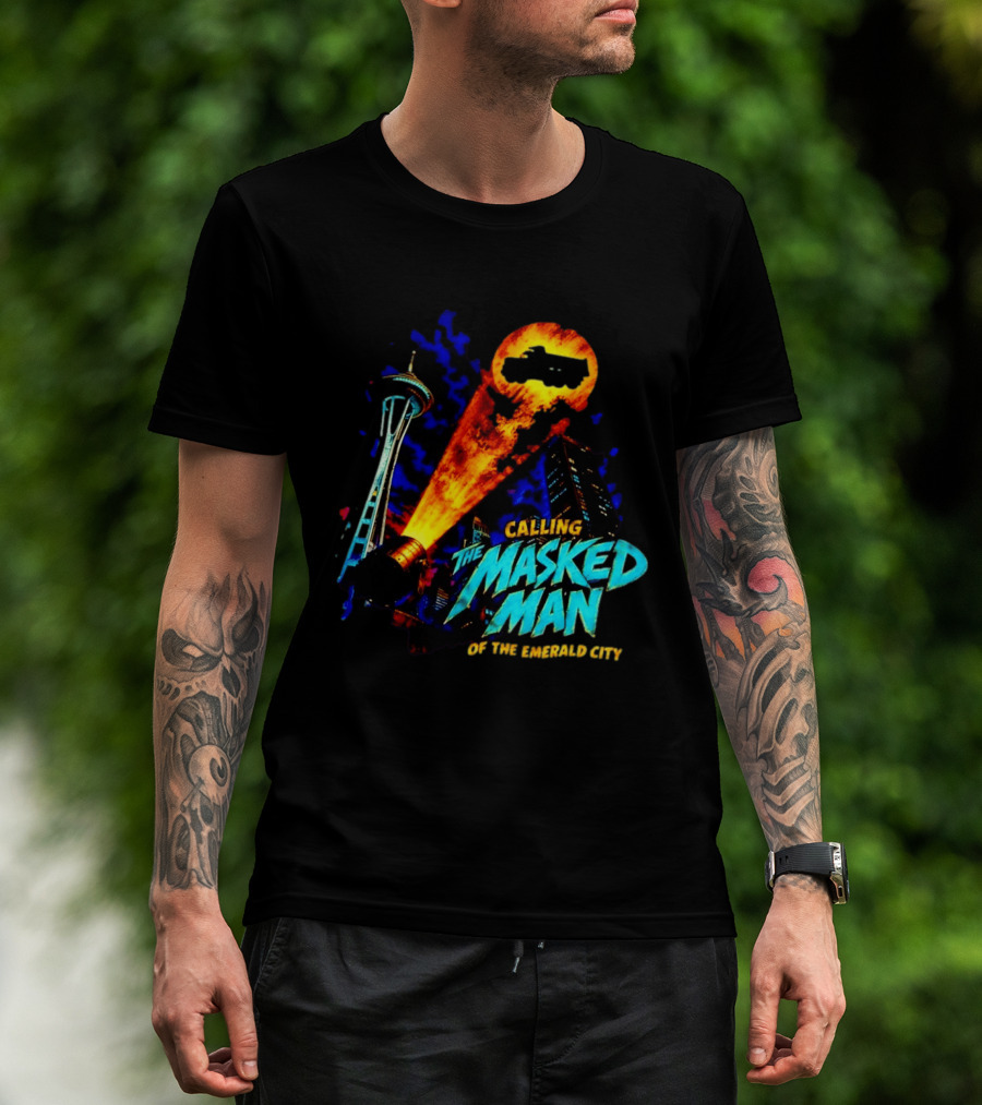 Calling The Masked Man Emerald City Space Needle T-Shirt