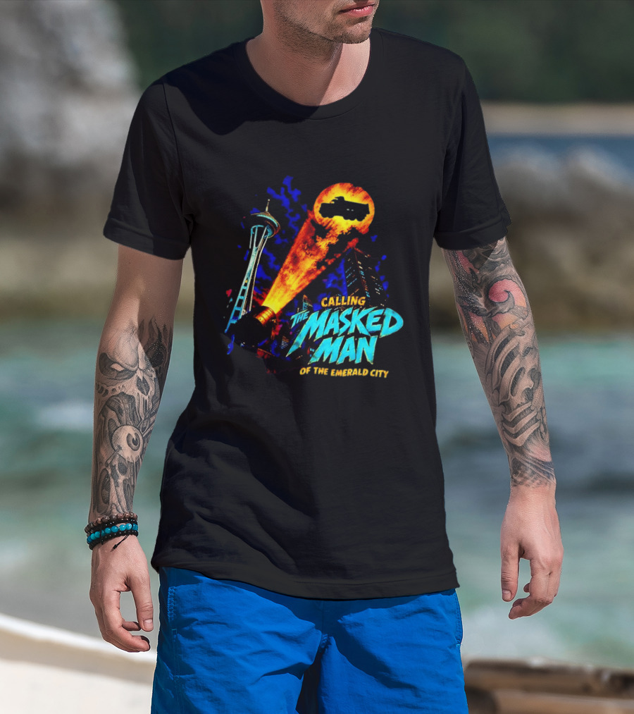Calling The Masked Man Emerald City Space Needle T-Shirt