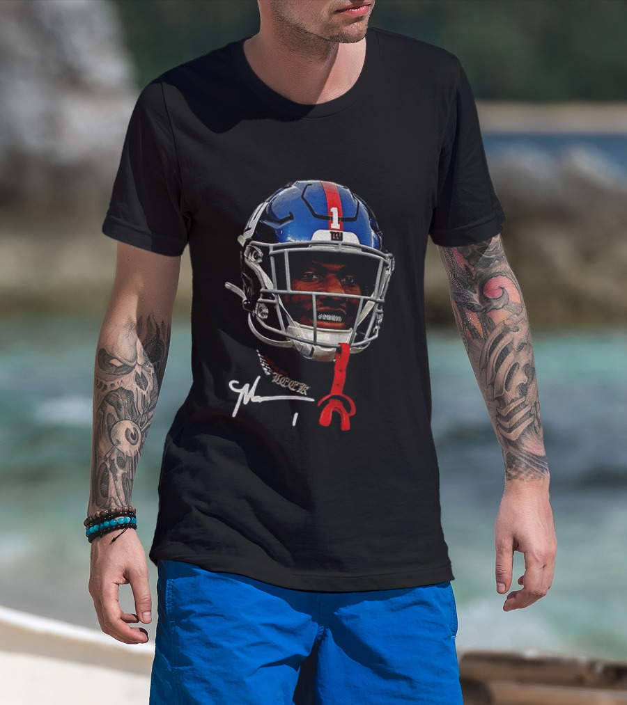 New York Giants Malik Nabers Helmet Big Head Signature T-Shirt