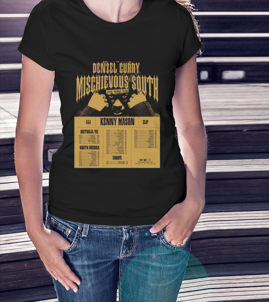 Denzel Curry Mischievous South 2025 World Tour Kenny Mason Clip 454 Australia North America Europe Dates T-Shirt