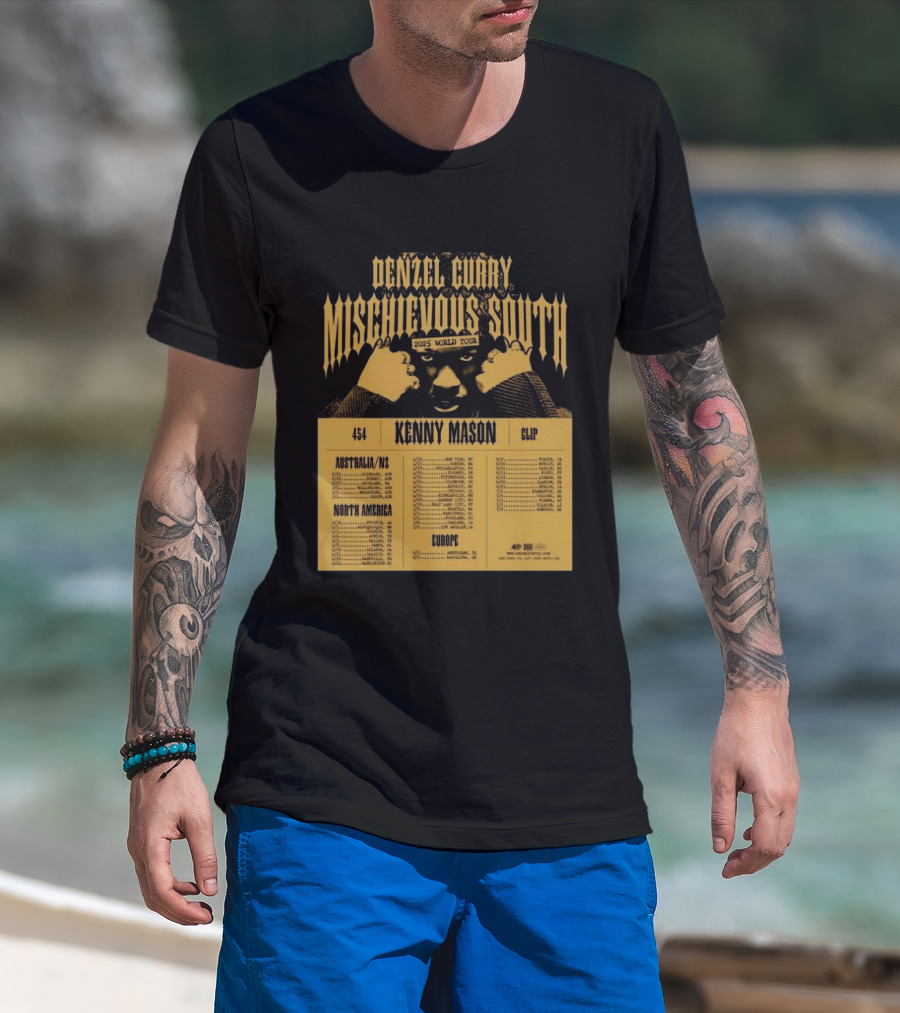 Denzel Curry Mischievous South 2025 World Tour Kenny Mason Clip 454 Australia North America Europe Dates T-Shirt