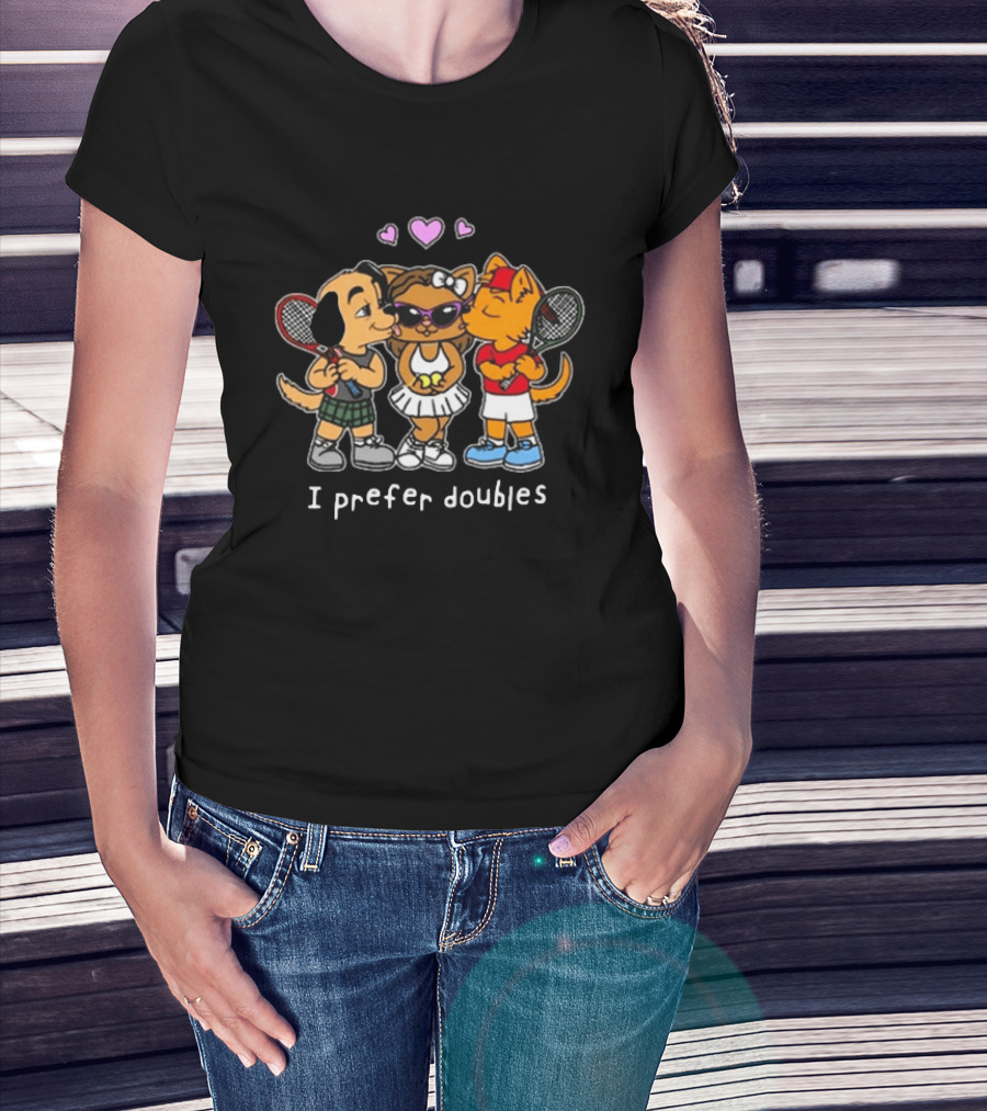 The Cinesthetic Challengers 2024 I Prefer Doubles Cute Tennis Cats And Dogs T-Shirt