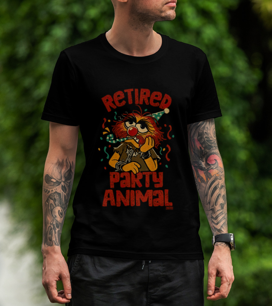 Retired Party Animal With Birthday Hat And Confetti T-Shirt
