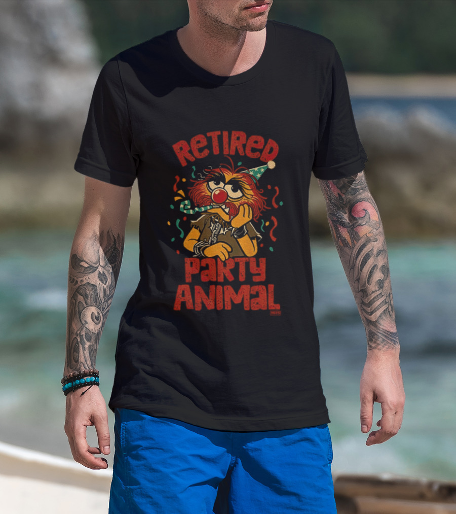Retired Party Animal With Birthday Hat And Confetti T-Shirt