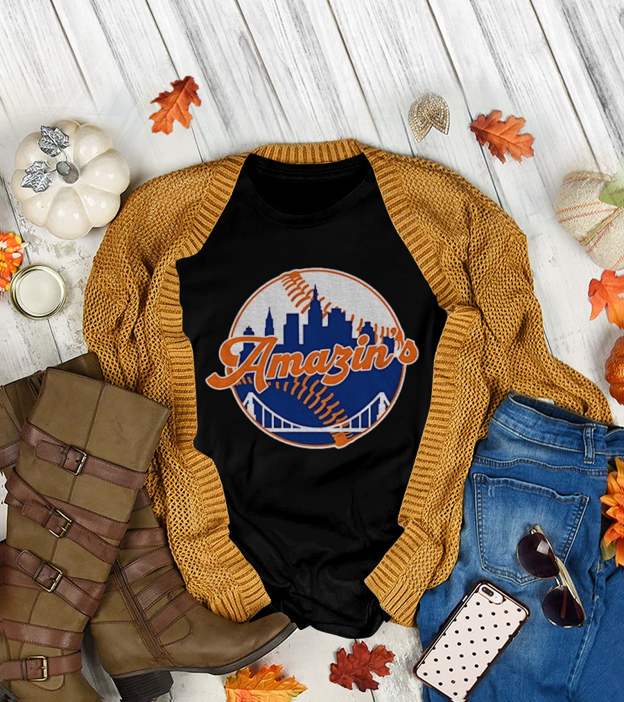 New York Mets Amazin's Skyline Baseball Bridge T-Shirt