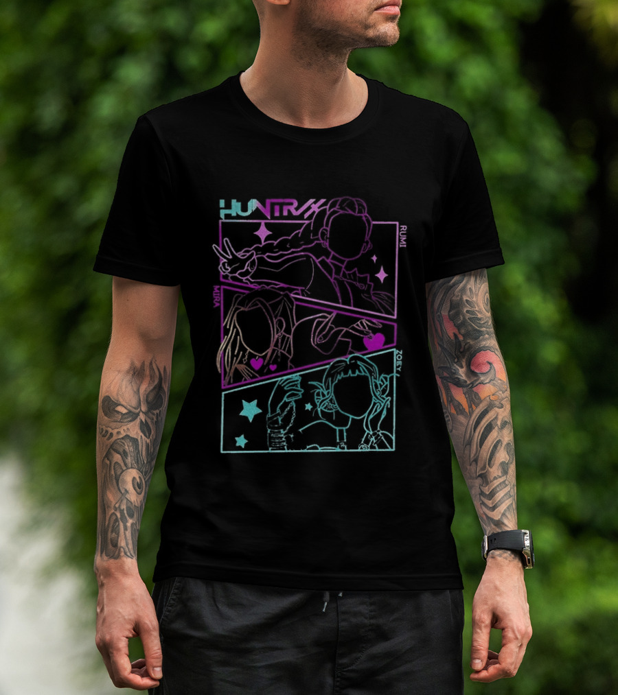 Huntrix Girls Kpop Demon Hunters Neon Manga T-Shirt