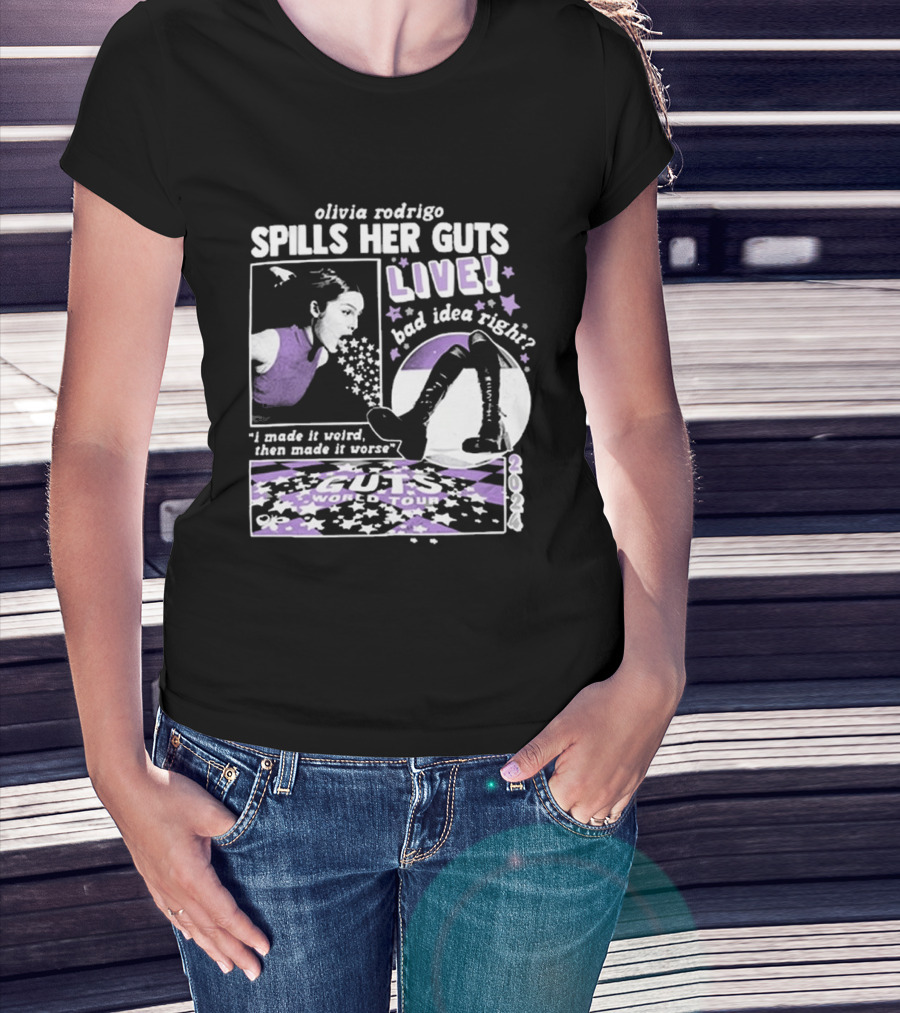 Olivia Rodrigo Spills Her Guts Live World Tour 2023 Bad Idea Right? T-Shirt