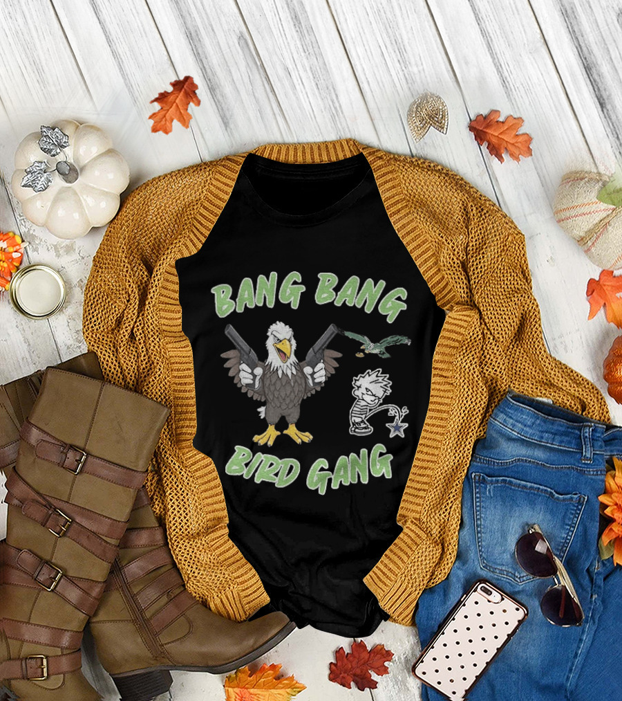 Bang Bang Bird Gang Eagle Guns Calvin Peeing Star T-Shirt
