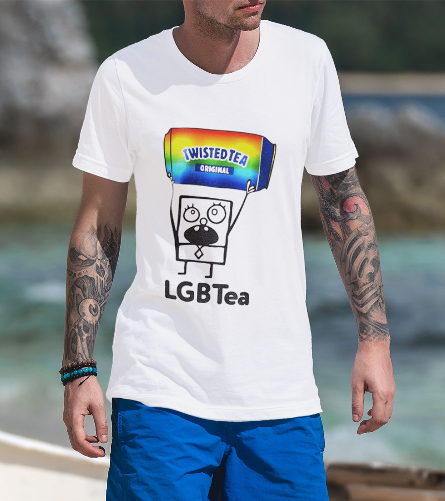 Doodlebob Holding Rainbow Twisted Tea Original LGBTea Pride LGBTQ+ T-Shirt