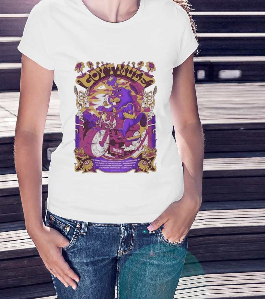 Gov't Mule Summer Tour 2026 Psychedelic Bear Riding Motorcycle Concert Dates And Locations T-Shirt