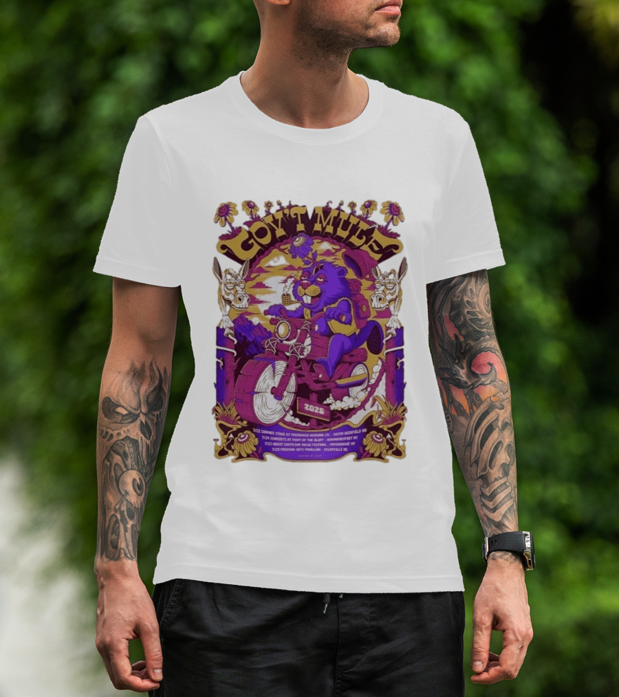 Gov't Mule Summer Tour 2026 Psychedelic Bear Riding Motorcycle Concert Dates And Locations T-Shirt