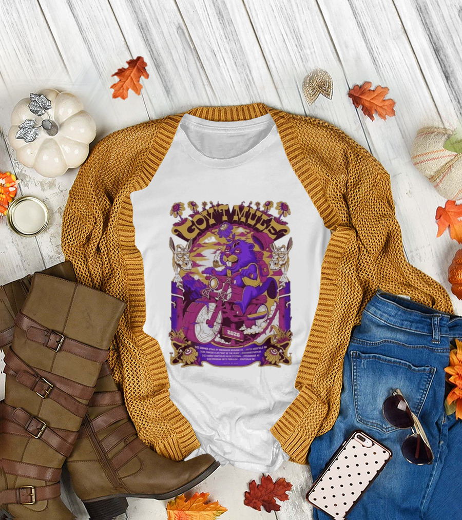 Gov't Mule Summer Tour 2026 Psychedelic Bear Riding Motorcycle Concert Dates And Locations T-Shirt