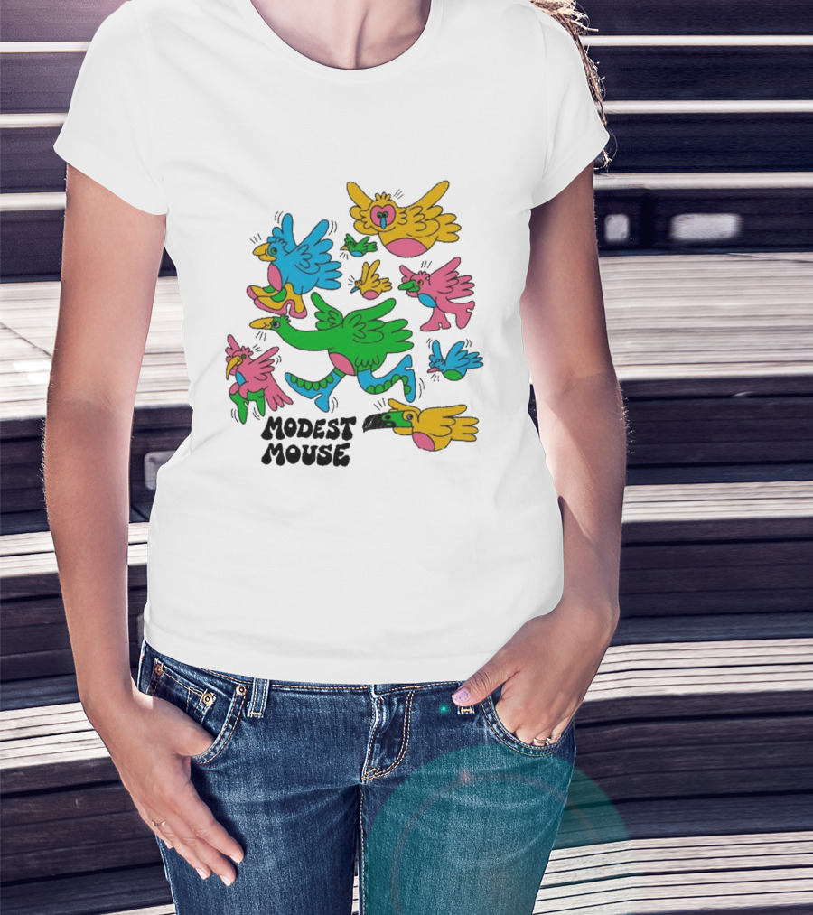 Modest Mouse Colorful Birds Flock T-Shirt