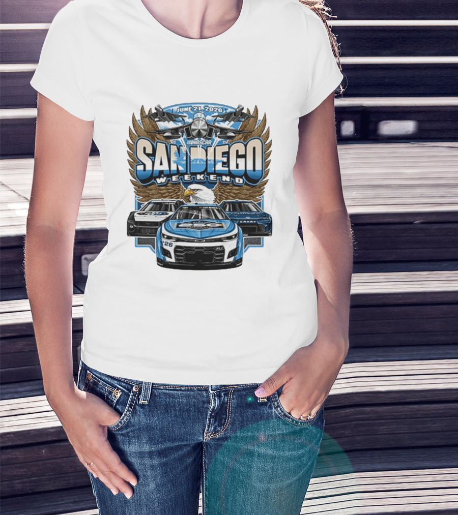 June 21 2026 NASCAR San Diego Weekend Americana Event Racing Cars And Eagle Wings T-Shirt