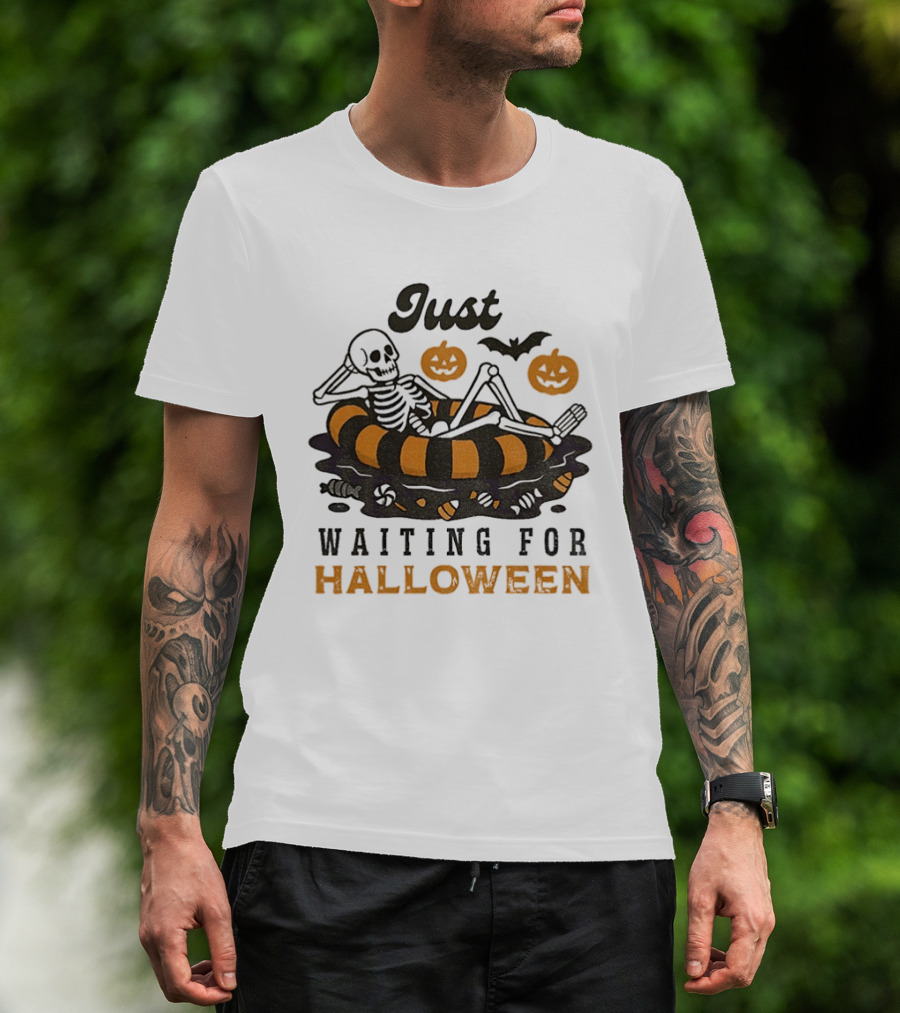 Just Waiting For Halloween Skeleton Beach 2025 T-Shirt