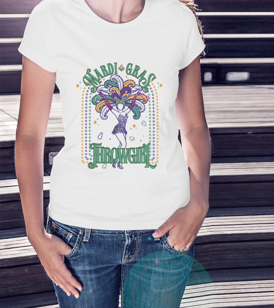Mardi Gras Throw Girl Feather Dance Costume Celebration T-Shirt