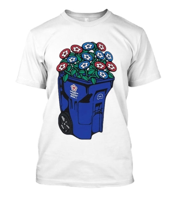 Vandy The Pink Trash Can Blue Recycling Bin Flowers T-Shirt