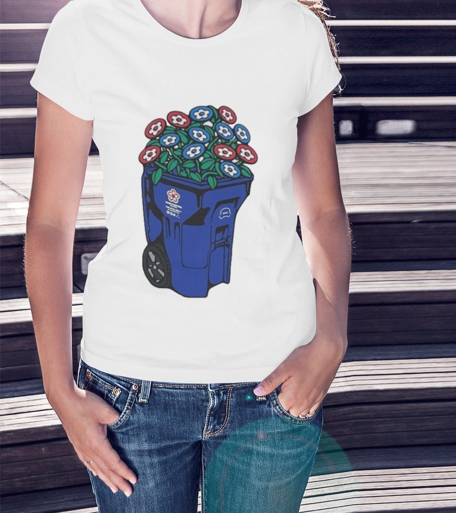 Vandy The Pink Trash Can Blue Recycling Bin Flowers T-Shirt