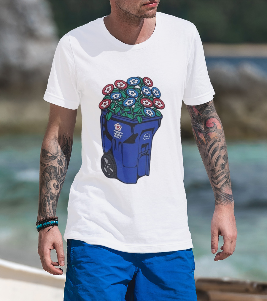 Vandy The Pink Trash Can Blue Recycling Bin Flowers T-Shirt