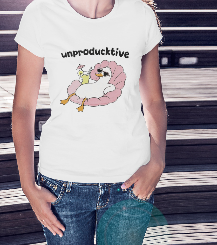 Unproducktive Duck Relaxing In A Shell With A Cocktail Sunglasses Lemonade T-Shirt