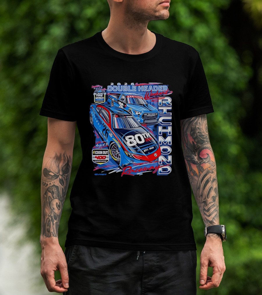 2026 Richmond Raceway Double Header Weekend 80th Anniversary Black Tire 250 Cook Out 400 T-Shirt