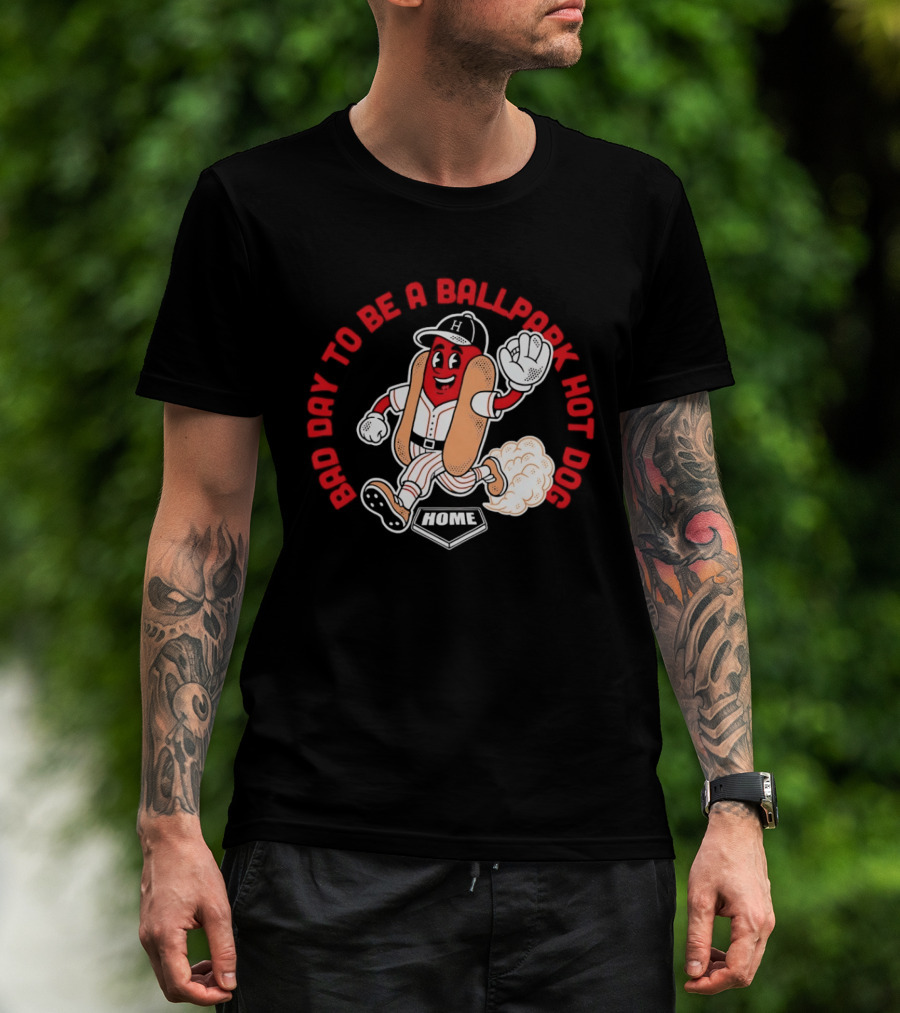 Bad Day To Be A Ballpark Hot Dog Cleveland Baseball Cartoon T-Shirt
