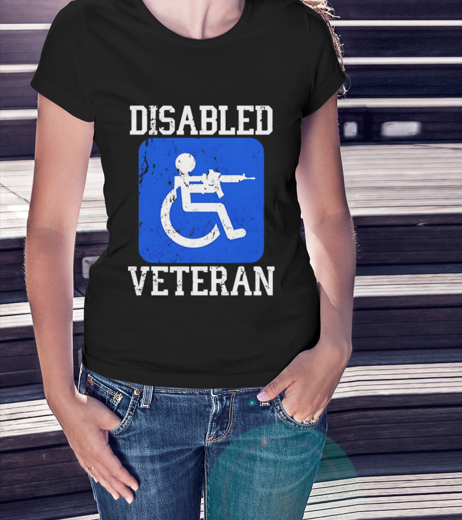 Disabled Veteran Blue Wheelchair Symbol With Gun T-Shirt