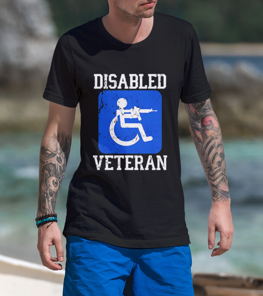 Disabled Veteran Blue Wheelchair Symbol With Gun T-Shirt