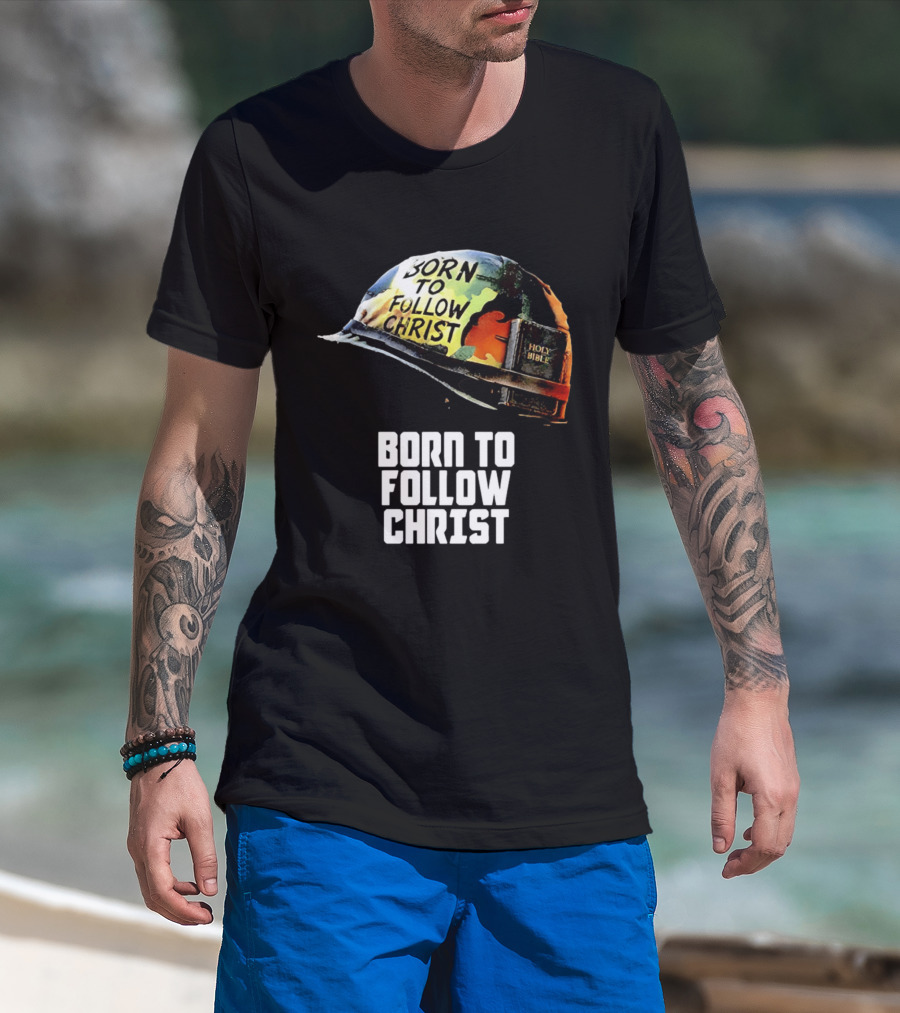 Born To Follow Christ Helmet With Holy Bible Military T-Shirt