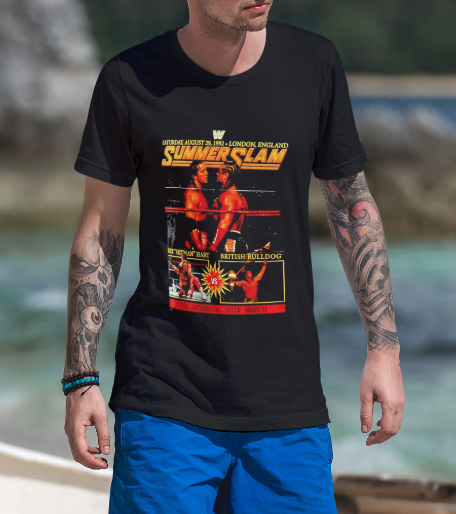 WWF SummerSlam 1992 Bret Hart Vs British Bulldog London England T-Shirt