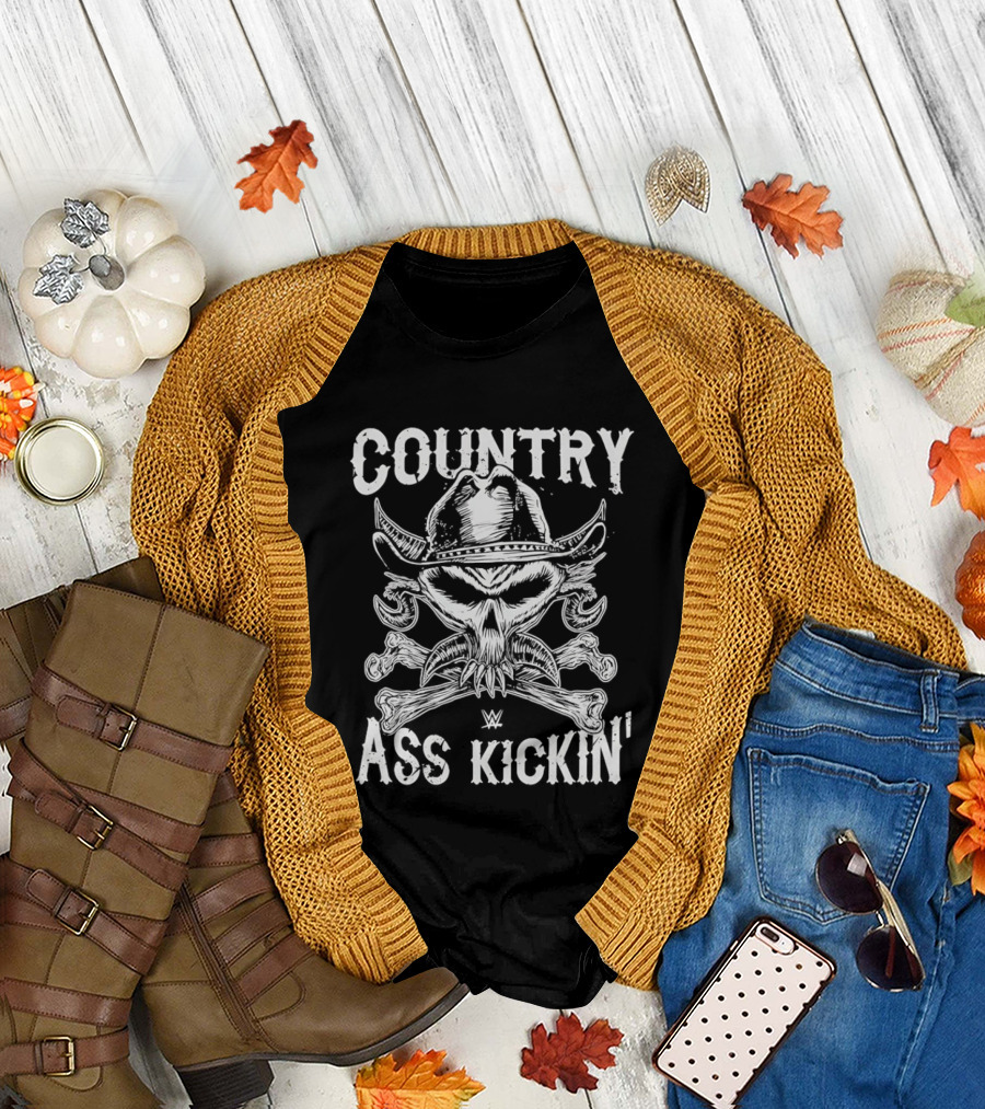 WWE Brock Lesnar Country Ass Kickin Cowboy Skull And Crossbones T-Shirt