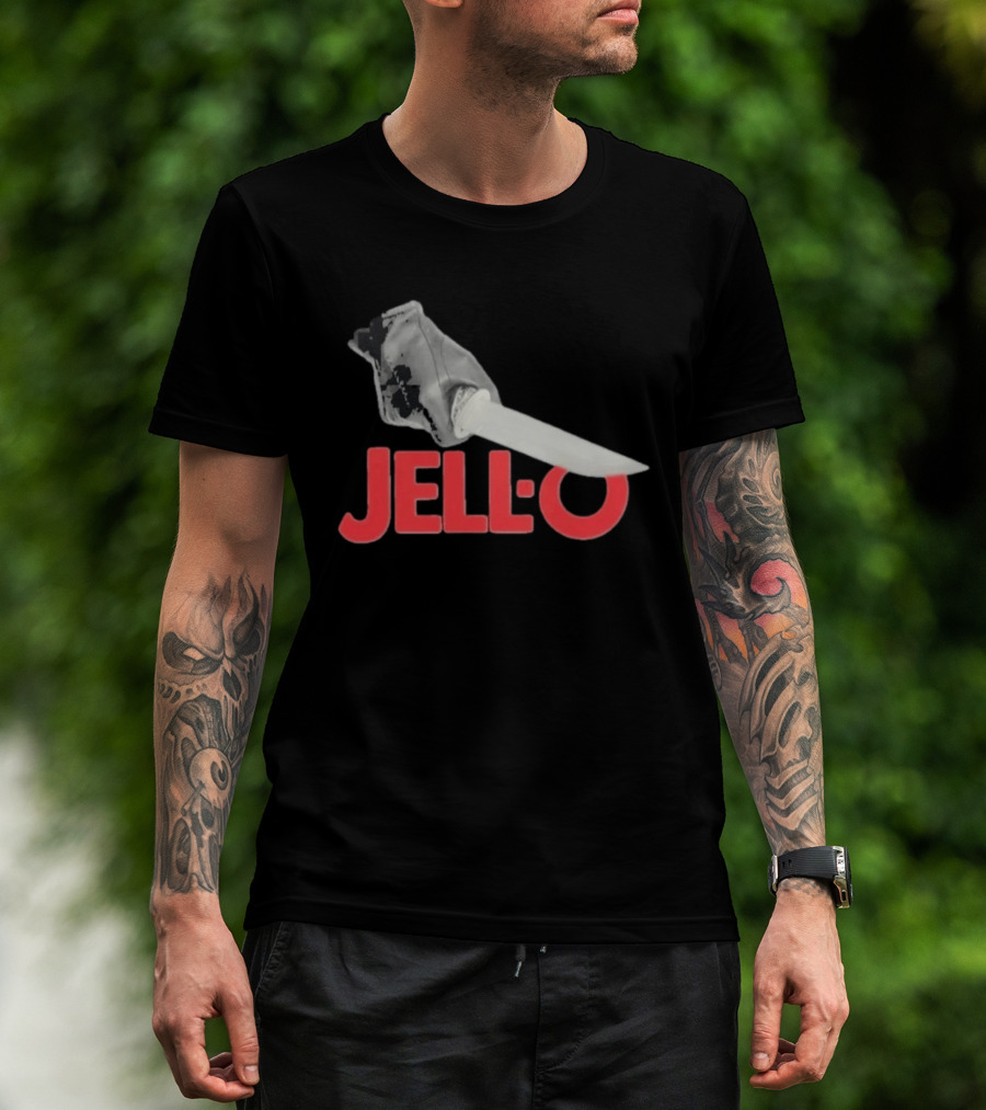 Jello Knife Red Oozing Text And Gloved Dagger T-Shirt